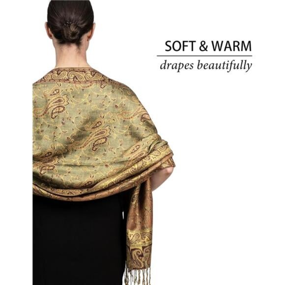 Soft Silky Reversible Paisley Pashmina Shawl Wrap Scarf - Picture 5 of 6